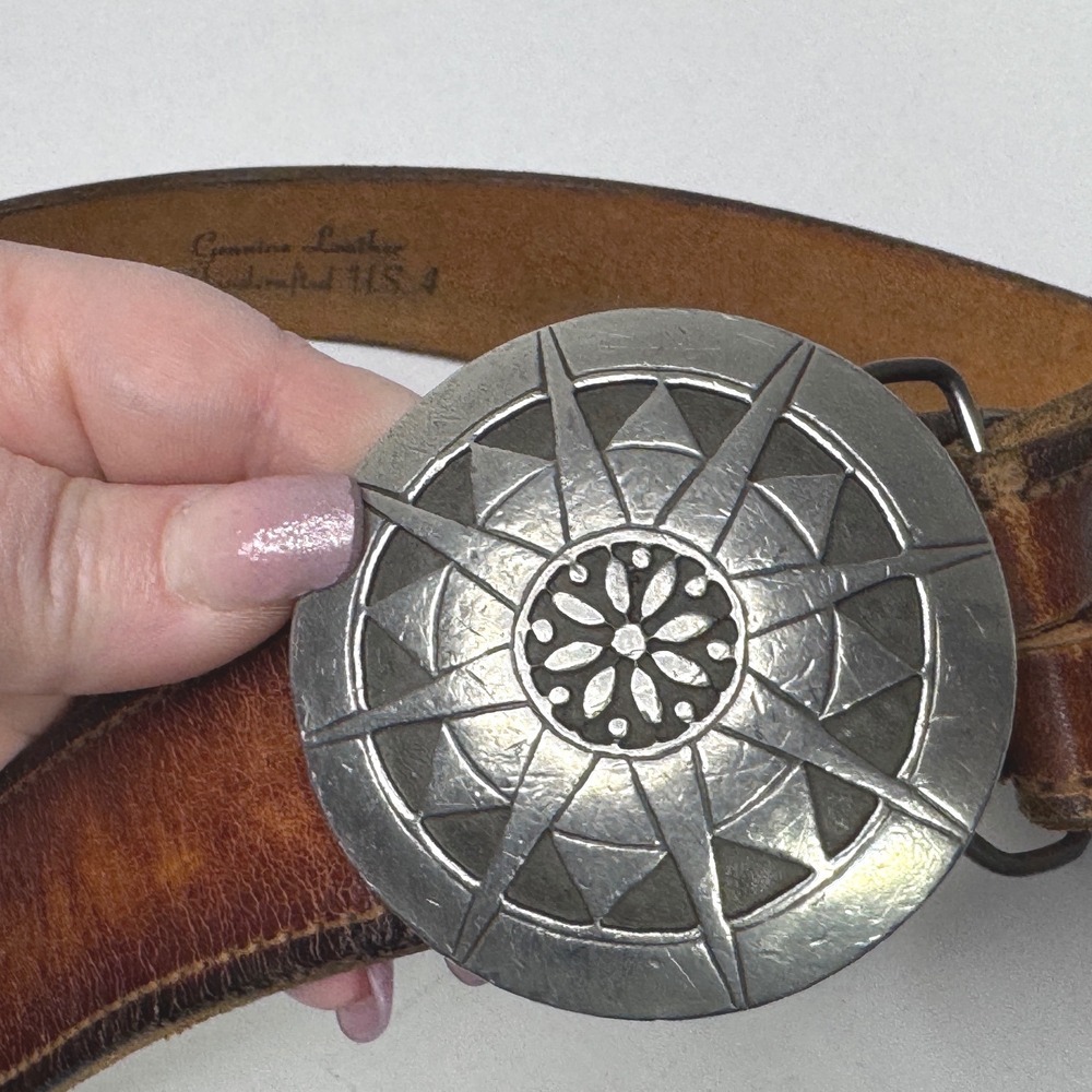 Vintage IMC Dege Design Star Belt Buckle Embossed Leather Belt Western Made USA - Picture 3 of 7